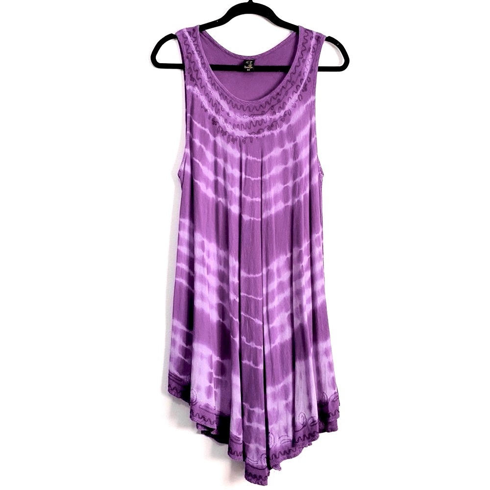 Riviera Sun Tie Dye Sleeveless Embroidered Asymmetrical Dress